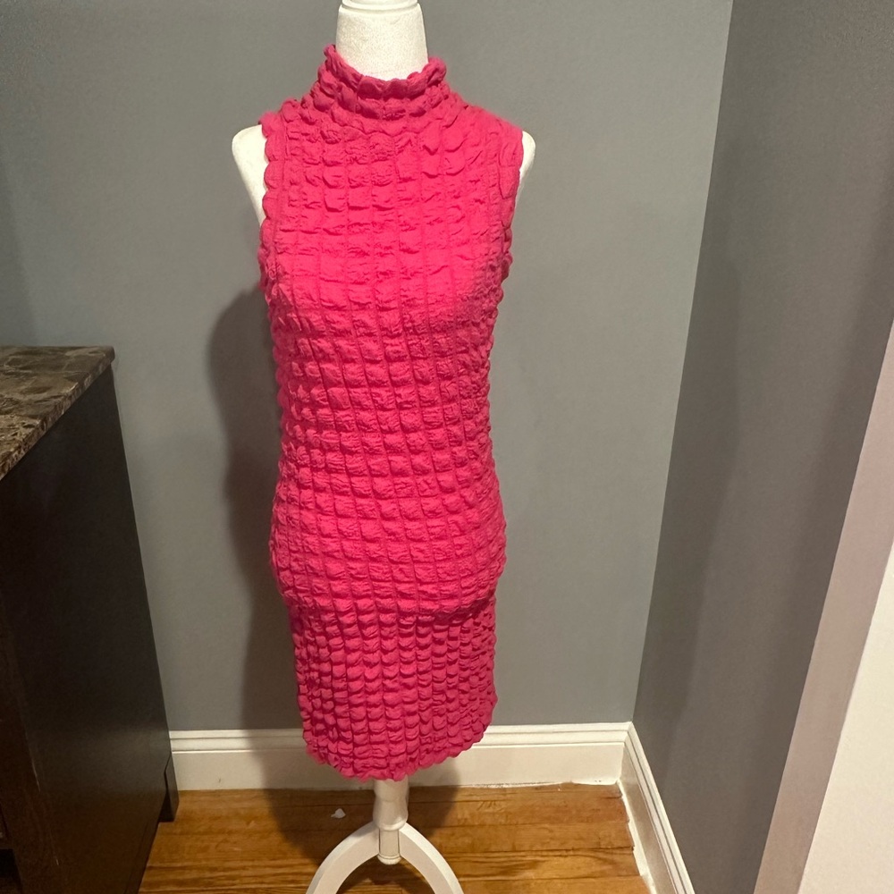 Amanda Uprichard Textured Pink Midi Dress